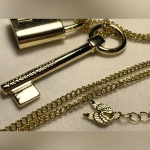 Victoria secret lock and key gold tone long chain